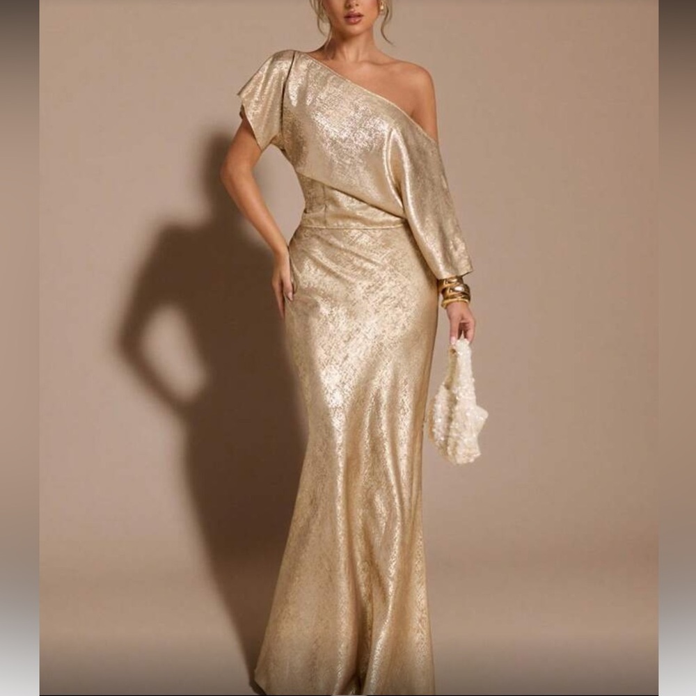 Gold One-Shoulder Evening Gown